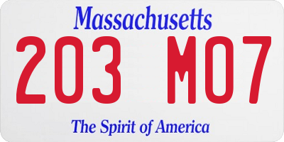 MA license plate 203MO7