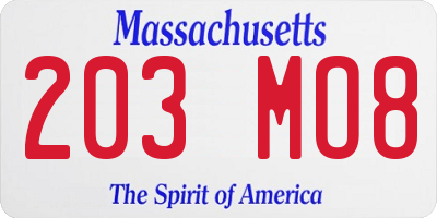 MA license plate 203MO8