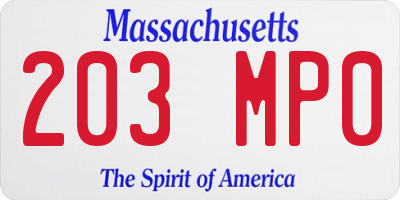 MA license plate 203MP0