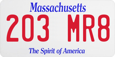 MA license plate 203MR8