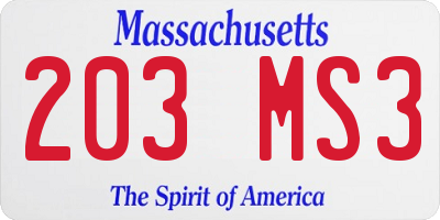 MA license plate 203MS3