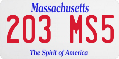MA license plate 203MS5