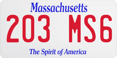 MA license plate 203MS6