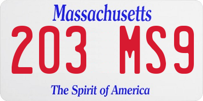 MA license plate 203MS9