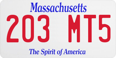 MA license plate 203MT5