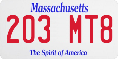 MA license plate 203MT8