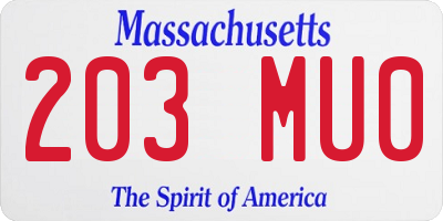 MA license plate 203MU0