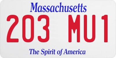 MA license plate 203MU1