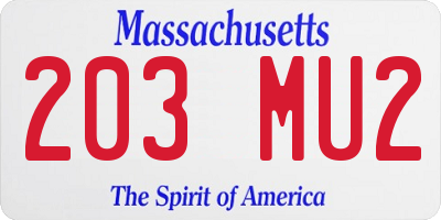 MA license plate 203MU2