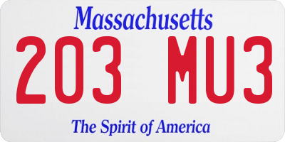 MA license plate 203MU3