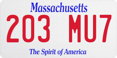 MA license plate 203MU7