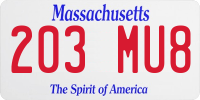 MA license plate 203MU8