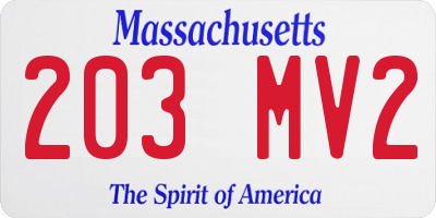 MA license plate 203MV2