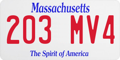 MA license plate 203MV4