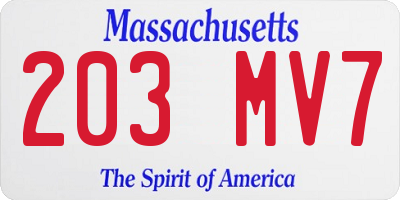 MA license plate 203MV7