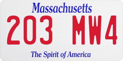 MA license plate 203MW4