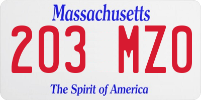 MA license plate 203MZ0