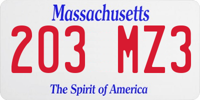MA license plate 203MZ3