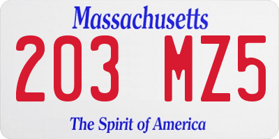 MA license plate 203MZ5