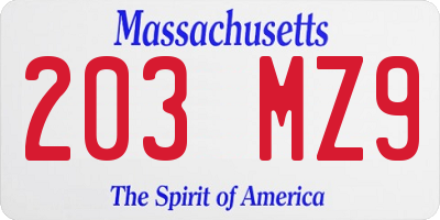 MA license plate 203MZ9