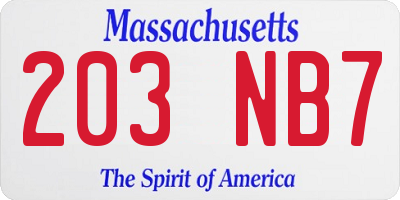 MA license plate 203NB7