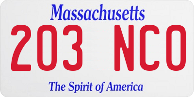 MA license plate 203NC0