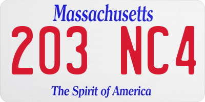 MA license plate 203NC4
