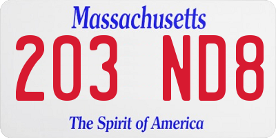 MA license plate 203ND8