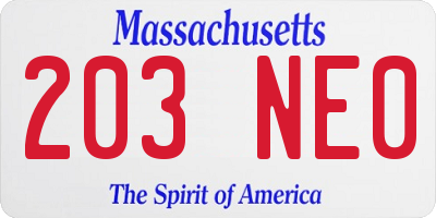 MA license plate 203NE0