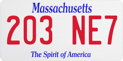 MA license plate 203NE7