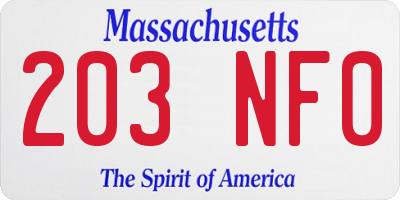 MA license plate 203NF0