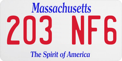 MA license plate 203NF6