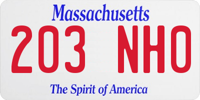 MA license plate 203NH0