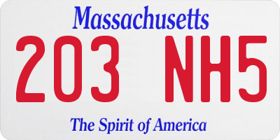 MA license plate 203NH5