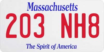 MA license plate 203NH8