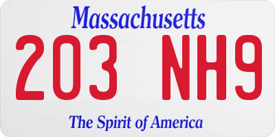 MA license plate 203NH9