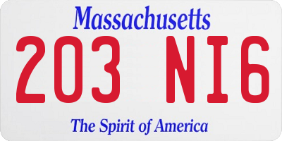 MA license plate 203NI6