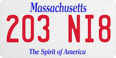 MA license plate 203NI8