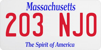 MA license plate 203NJ0