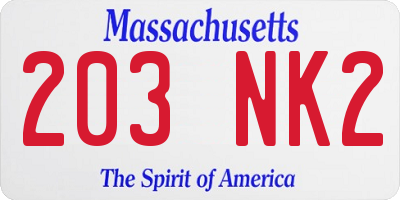 MA license plate 203NK2