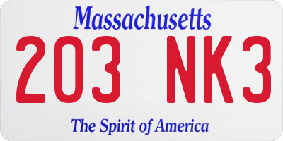 MA license plate 203NK3