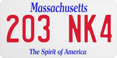 MA license plate 203NK4