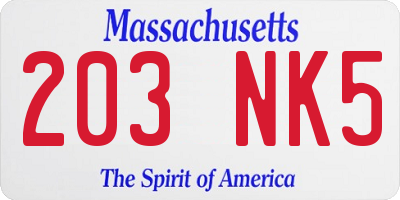 MA license plate 203NK5