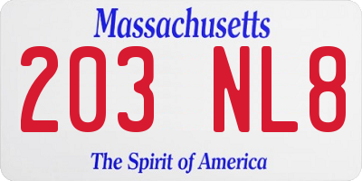 MA license plate 203NL8