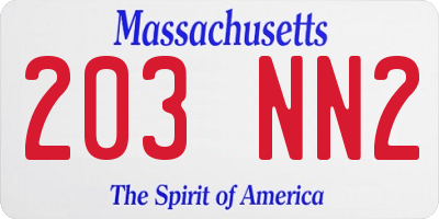MA license plate 203NN2