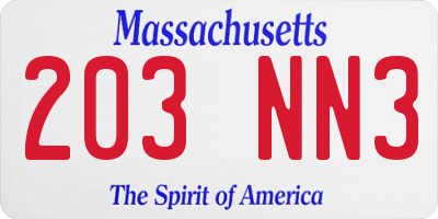 MA license plate 203NN3