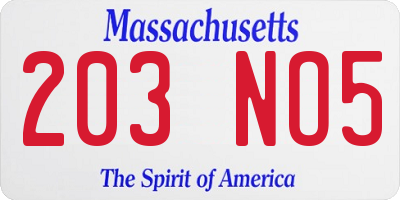 MA license plate 203NO5