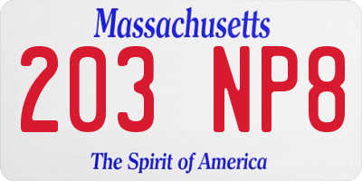 MA license plate 203NP8