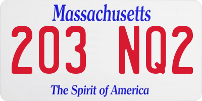 MA license plate 203NQ2