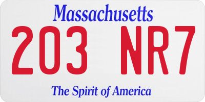 MA license plate 203NR7
